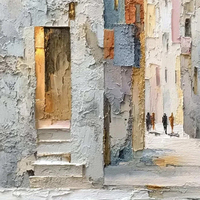 Peintures sur toile texturées Impasto Golden Passage, représentant un enclos européen ensoleillé, faites à la main, sans cadre, arts décoratifs muraux