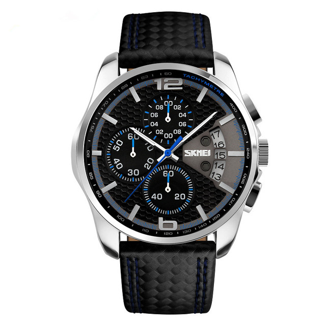 Fashion SKMEI 9106 Large Dial Men Wristwatch Chronograph Quartz Leather Watch