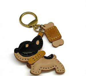 Nouveau style Weilei, pendentif bouledogue français en cuir véritable tanné végétal, forme irrégulière sculptée, teinture végétale, décoration, <span class=keywords><strong>porte</strong></span>-<span class=keywords><strong>clés</strong></span> - Product Image 4