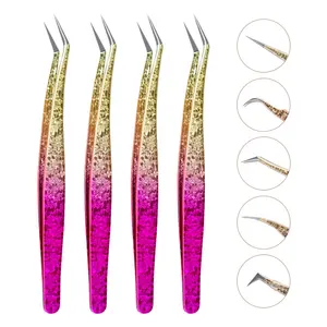 Custom Brand Name 45 90 Degree L Shape fiber Golden Pink Stainless Steel Tweezer Sustainable Stainless Steel