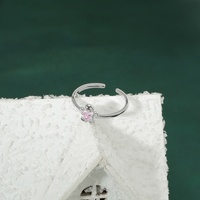 Vente en gros de bagues ouvertes mignonnes en argent sterling 925 avec un bonhomme en pain d'épices et un cœur rose en zircon, cadeaux de Noël et du Nouvel An pour enfants, réglables en rhodium