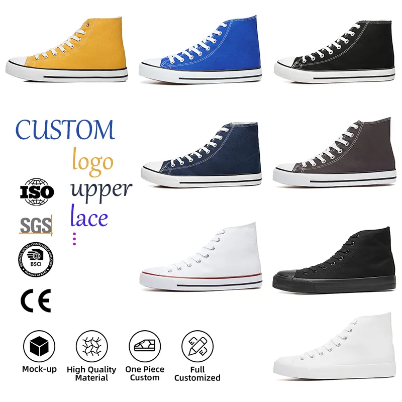 Wholesale Custom Logo Canvas Sneaker High Top Men's Casual White Canvas Trendy Shoes For Men New Styles