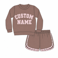 Ensemble de survêtement pour enfants Puresun, coton doux, sweat-shirt marron brodé, short, ensemble 2 pièces, patchwork à carreaux, vêtements personnalisés avec nom