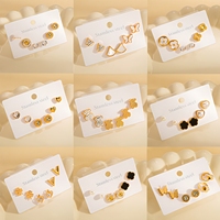 Boucles d'oreilles tendance en acier inoxydable inaltérable, plaqué or, zircon, trèfle à quatre feuilles, fleur à cinq pétales, papillon, ensemble de clous d'oreilles