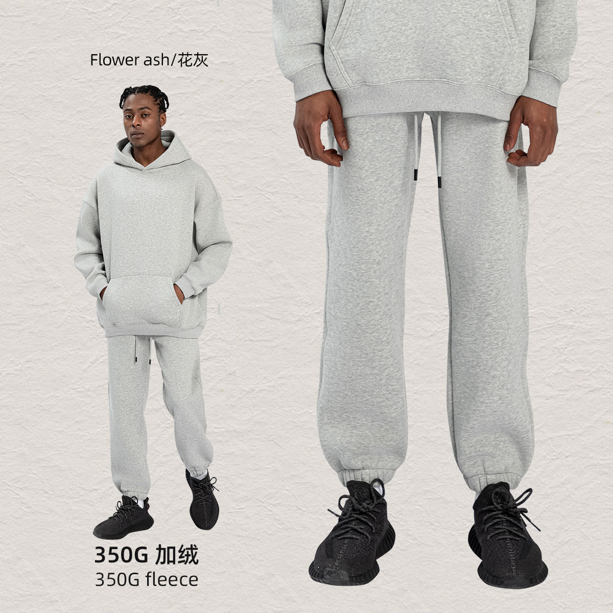 กางเกงขายาวสีสันสดใส-ดอกไม้สีเทา