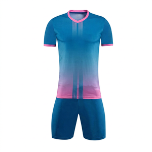Ensemble de maillots de football pour hommes, dégradé bleu rose, col en V, manches courtes, vêtements de sport respirants, uniforme toutes saisons - Product Image 1