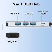Adaptor Multiport USB C Hub 5 in 1, USB C Hub 4K 60HZ HDTV 100W pengisian cepat stasiun dok untuk MacBook Pro/Air iPad Laptop