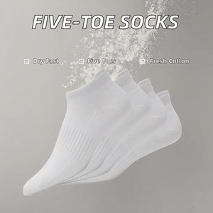 Chaussettes fines à cinq orteils pour hommes, en coton respirant, avec logo personnalisé, anti-odeur, anti-transpiration, antibactériennes, séchage rapide, blanc et noir, en ramie - Product Image 2