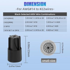 Conector de Cable Reason S1 600V 14-22 AWG, Terminal Espiral Negro de Tamaño Pequeño para Cableado Eléctrico - Product Image 1