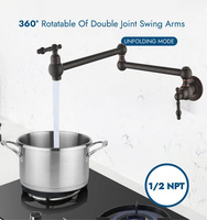 Robinet de cuisine mural de luxe pour remplissage de casseroles, double poignée, construction en cuivre, finition laiton antique, bras flexible orientable, brossé