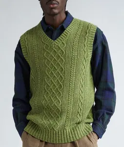 Custom Sleeveless V-Neck Twisted Knit Vest Wool Blend Men's Knit Sweater Vest