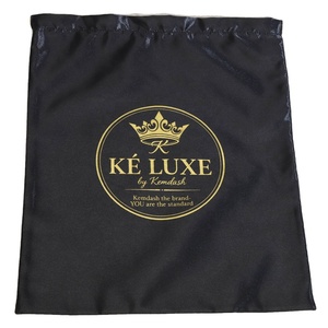 Black Satin Drawstring <b>Handbag</b> Underwear Shoe Dust Pouch Custom logo Printed Satin Drawstring Packing Bag - Product Image 4