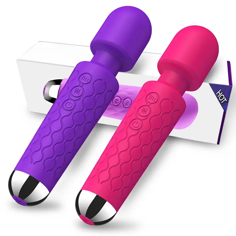 20 modos de vibración fuerte palo vibrador mágico masajeador de carga USB clítoris punto G varita vibrador juguetes sexuales para mujeres adultos 18