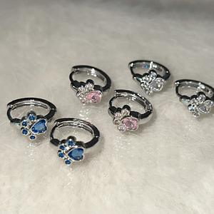 新作日本と韓国の猫の耳ループと耳リングかわいい女性スタイルピンクダイヤモンドがちりばめられたハート型イヤリング女性用 - Product Image 2