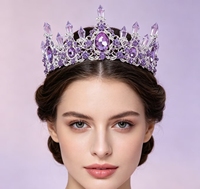 Élégante Tiare de Mariée Vintage en Alliage Plaqué Argent avec Strass Violets et Rouges pour Cheveux