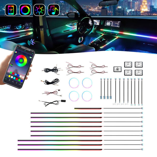 Factory Direct New 18in1 LED Ambient Light Car Interior LED Music Sync Strip Decoration for 98% Car Model Headlight Type