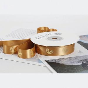 Custom Color Luxury Iridescent Gold Foil Heart Polyester <b>Ribbon</b> for Wedding Birthday Gift Wrapping Present <b>Decoration</b> 20yd/roll - Product Image 3