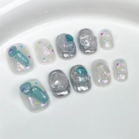 Faux ongles à presser en acrylique, design 3D, courts, carrés, amande, squoval, peinture aérographe