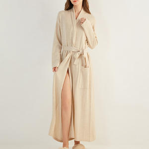 Long Sleeve Deep Wraps 100% Cashmere <strong>Cotton</strong> Wool Robes Dressing Gown Sexy Sweater Cardigan <strong>Bathrobe</strong> for Women - Product Image 1