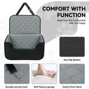 Funda de asiento de coche para mascotas con cama de espuma para perros de tamaño mediano y grande, extraíble, lavable, diseño acolchado negro, para usar en las cuatro estaciones. - Product Image 2