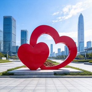 Escultura Metálica Grande de Doble Corazón Rojo para Exteriores, Marco Hueco, Instalación Artística Moderna con Temática de <span class=keywords><strong>Amor</strong></span> para Plaza, Decoración Brillante - Product Image 1