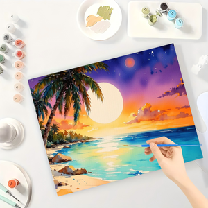 Kit de Pintura por Números de Playa para Adultos - Atardecer en la Playa con Palmeras, 16x20 Pulgadas, Arte sin Marco para Decoración del Hogar o Regalos - Product Image 3