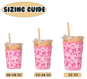 ピンク リボン柄 アイスコーヒー用カップスリーブ 保冷 断熱 ネオプレン製 ドリンクホルダー 冷飲料用 - Product Image 2