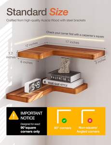 아카시아 우드 코너 플로팅 선반 벽걸이 형, 욕실 주방 거실을 위한 현대 삼각형 선반 - Product Image 2