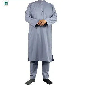 Middle east dubai 2 pieces set button solid color plain long sleeve thobe manufacturer of clothes for men islamic clothing jubba