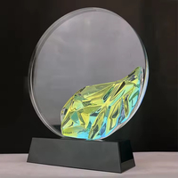 Logo coloré gravé étoile trophée Design rond arc-en-ciel cristal cercle verre prix plaque trophée
