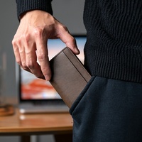 Dompet saku pemegang kartu kredit kulit kustom pabrik OEM dengan casing aluminium penghalang RFID