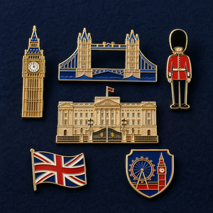 Pins en émail personnalisés de haute qualité sur le thème du Royaume-Uni : <span class=keywords><strong>Big</strong></span> <span class=keywords><strong>Ben</strong></span>, <span class=keywords><strong>Tower</strong></span> <span class=keywords><strong>Bridge</strong></span>, Buckingham – Pins de revers en métal - Product Image 1