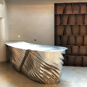 Bureau de réception en métal dans le hall de l'hôtel Golden personnalisé <span class=keywords><strong>Comptoir</strong></span> de bar en acier inoxydable d'ingénierie pour café - Product Image 6