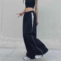 Pantalon large taille haute décontracté pour femme, style hip-hop, patchwork Y2K, noir, coupe ample, haute qualité, tendance