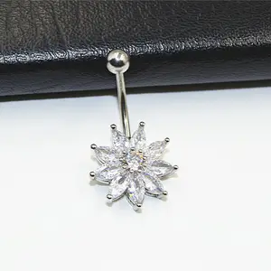 Stainless Steel Piercing 2023 Top Quality Piercing Jewelry Stainless Steel Flowers Navel Belly Button Rings With Zircon Jewelry