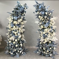 Realistische Künstliche Seiden-Hochzeitsblumen Bogen Blaue Gangdekoration Hintergrund-Dekor