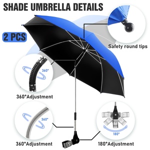 42" Manual Chair <b>Umbrella</b> with Clamp SPF50+ <b>Windproof</b> 360 Adjustable for Camping Beach Wheelchair Stroller & Golf Use - Product Image 5