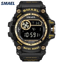 Montre de sport numérique de luxe pour homme SMAEL 8010, résistante à l'eau 50 bars, avec chronomètre, alarme, boîtier en plastique
