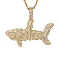 Collier pendentif lettre SHARK en CZ, bijoux streetwear hip hop, vente en gros d'usine