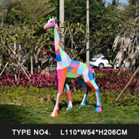Sculpture géométrique géante en résine de fibre de verre, girafe colorée, design Art Déco, personnalisable pour jardin, parc d'attractions, décoration de centre commercial