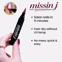 Missin J Stylo vernis à ongles à base d'eau 5 ml, sans HEMA, pointe en nylon style eye-liner, séchage rapide en 60 secondes, sans lampe UV
