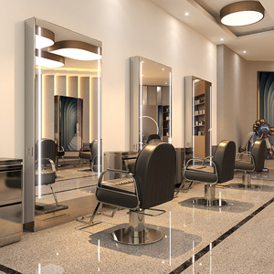 Professional Modern Metal Framed <b>Floor</b> <b>Mirror</b> with LED Light for Salon Barber Station Commercial Use - Product Image 4