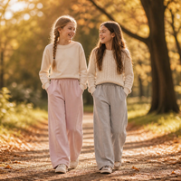 Pantalones Deportivos Anchos para Niños, Cintura Alta, 69% Algodón, Tejido Grueso, Costura Curva, Ropa de Estar por Casa para Niñas y Niños de 4 a 14 Años, Personalizado OEM