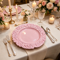 Assiettes de présentation dorées élégantes Wojia 13 pouces, bordure florale en relief, revêtement poudré, assiette en plastique de luxe, décoration de table pour banquet et événements