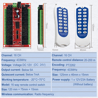 Commutateur RF à relais 16 canaux 16CH, télécommande, émetteur-récepteur, 433,92 MHz, DC 12V 24V
