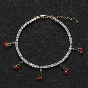4mm iced out tennis chain anklet crystal cherry charm anklet women gift