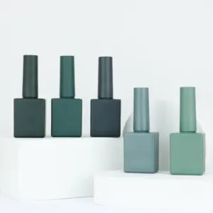 OEM manufacture custom UV gel green blue 10ml 12ml square nail polish bottle with cap and brush UV plating logo printing