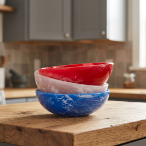 Stackable Polished Resin Eco-Friendly Durable Salad <b>Bowls</b> Stocked Red White <b>Blue</b> Marbled Design Modern Serving Dish Party Food - Product Image 2