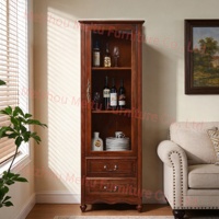 Buffet de bar rustique en verre avec tiroirs, meuble de rangement étroit et haut, armoire à vin en bois massif à 1 porte pour salon