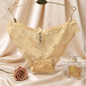 Braguitas de bikini de encaje floral para mujer, de talle bajo, transparentes, sexys, de color liso, suaves y elásticas, lencería femenina OEM ODM - Product Image 1